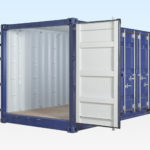 External View of New 20ft Open Sided Shipping Container with End Doors Open.