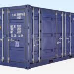 Side View of New 20ft Full Side Access Shipping Container. All Doors Closed.