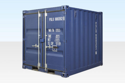 8ft Shipping Container. New. Dark Blue. Exterior View.