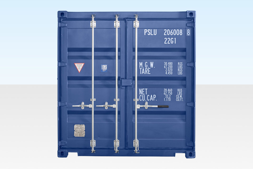 20ft Shipping Container - Blue - End Doors Closed
