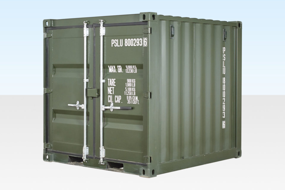 New 8ft Shipping Container. Dark Green. RAL6007