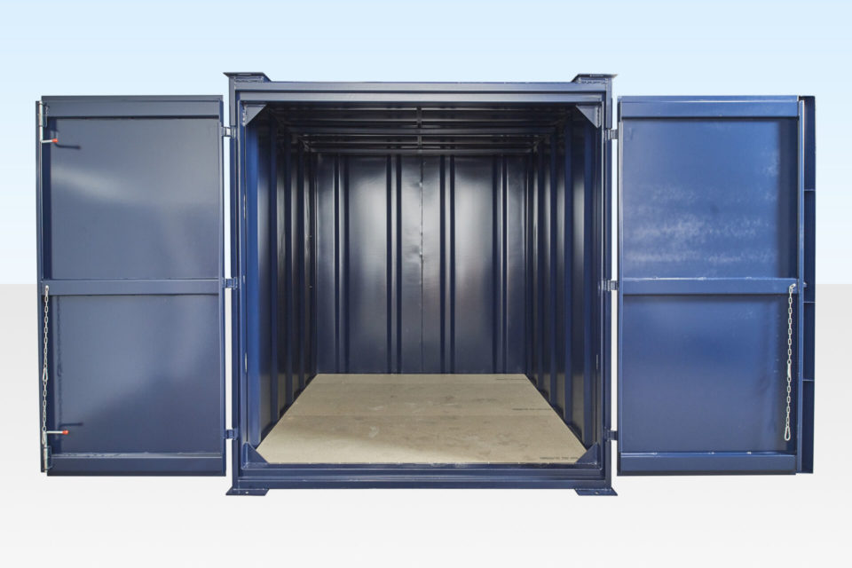 Steel Store Combined with Canteen. Store Doors Open