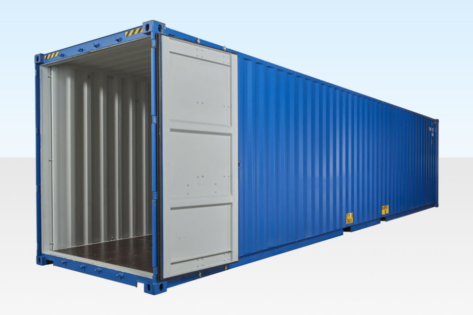 New 40ft Hi-Cube Shipping Container. Doors Fully Open