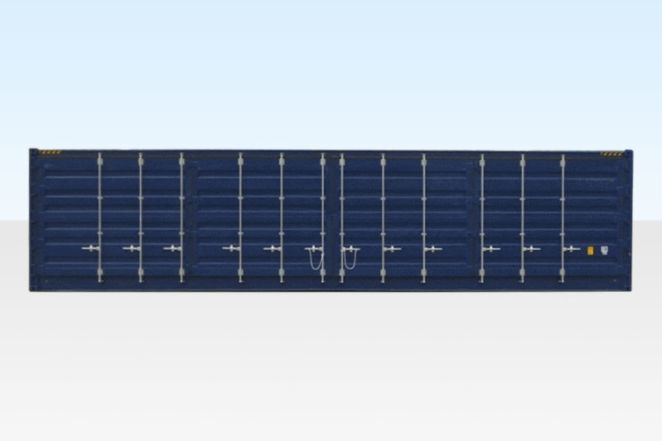 40ft FSA Container for Sale. Side View. All Doors Closed.