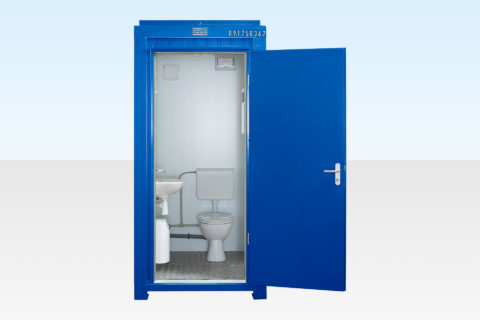 Hire a single mains site toilet - Blue RAL 5010
