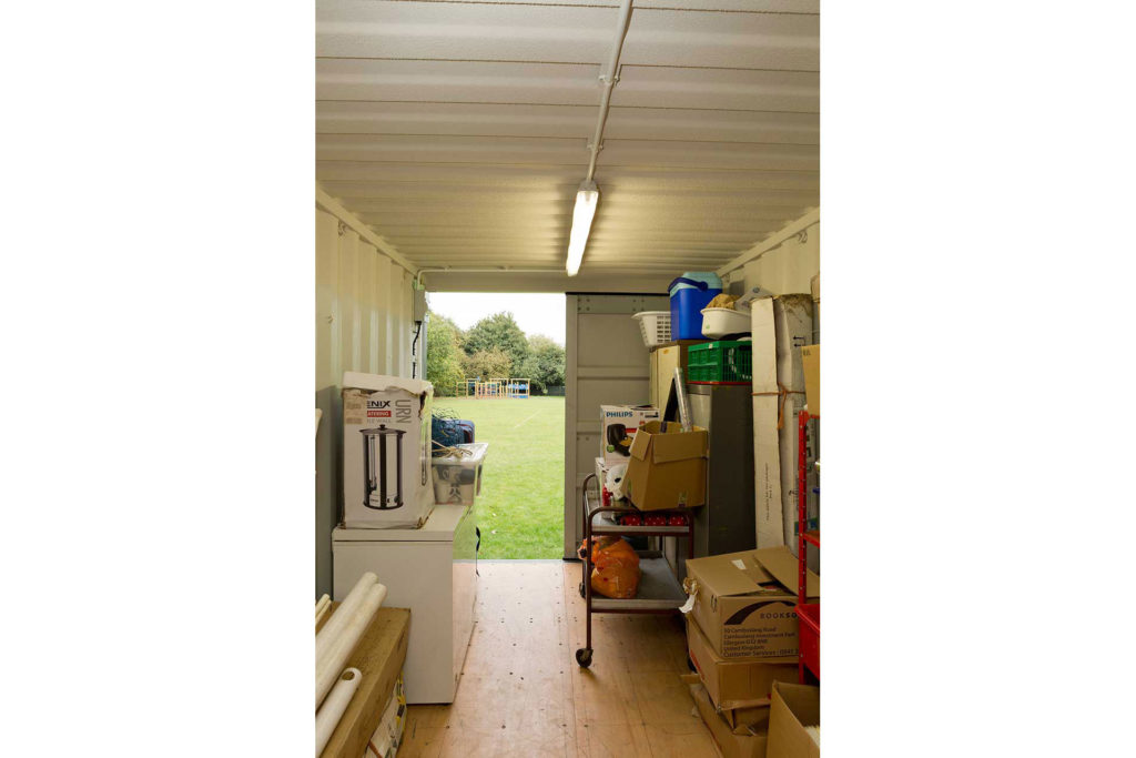 Shipping Container used for extra storage space for school