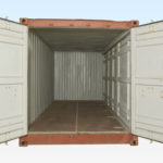 End View of Used 20ft Full Side Access Container. End Doors Open. Side Doors Closed.