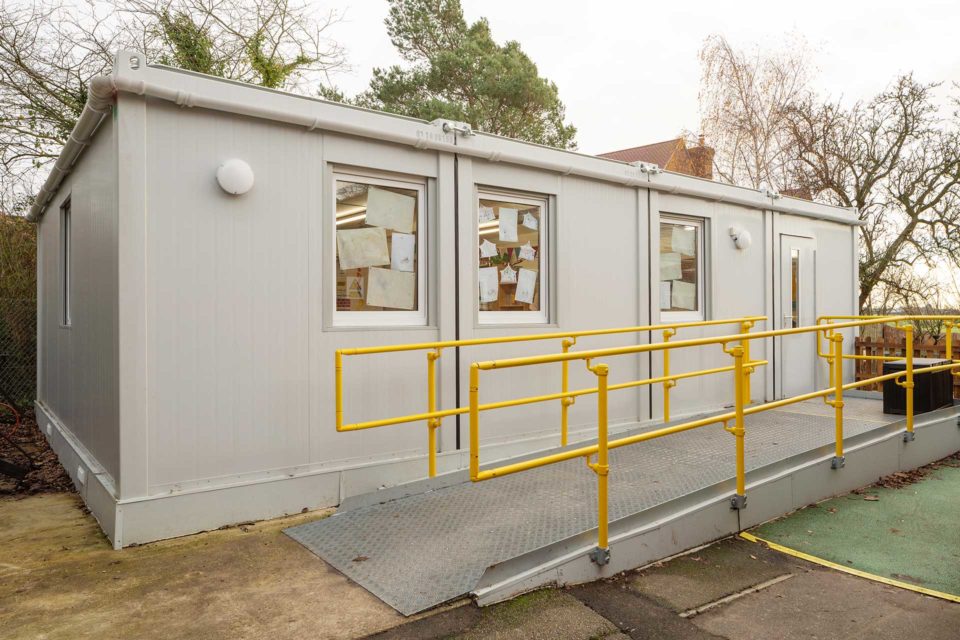 Outside modular classroom building