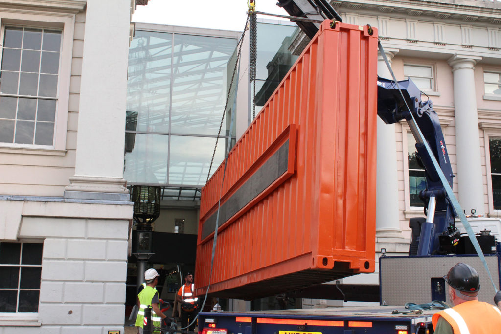 Delivery and installation of container in London museum