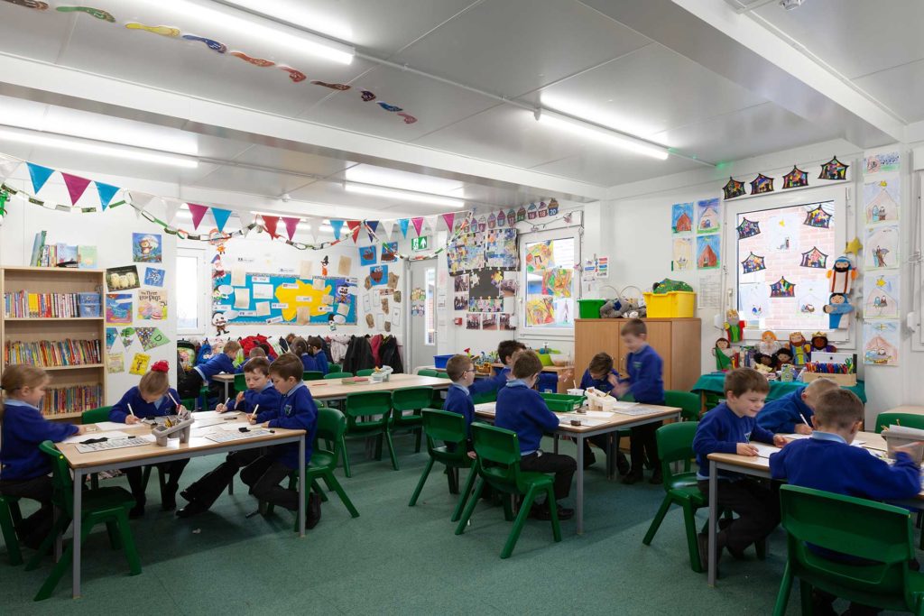 Children enjoy new classroom at Creeting St Mary primary school in Suffolk