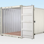 Profile view of white shipping container RAL 9003
