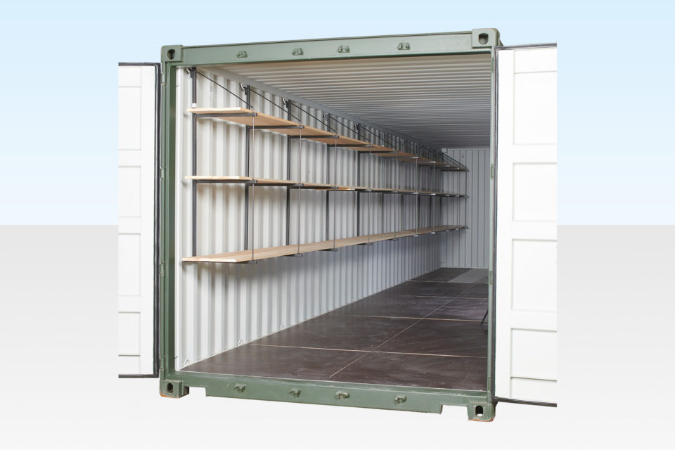 Container racking with shelves for 40ft