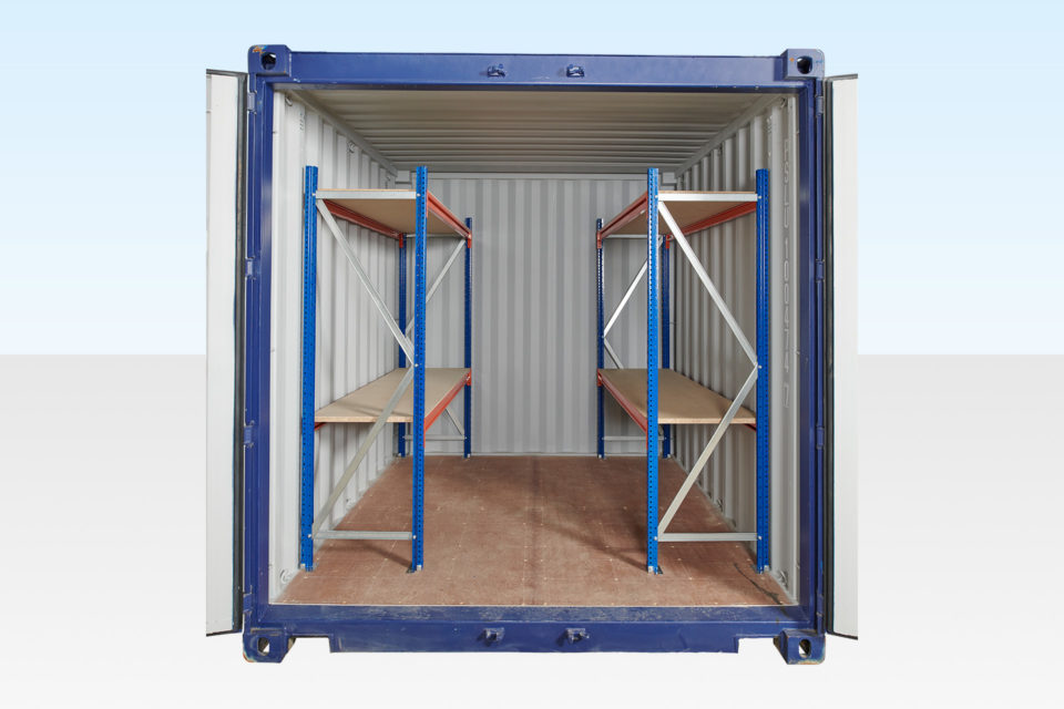 Single Bay Container Racking showing both sides of a 10ft Container