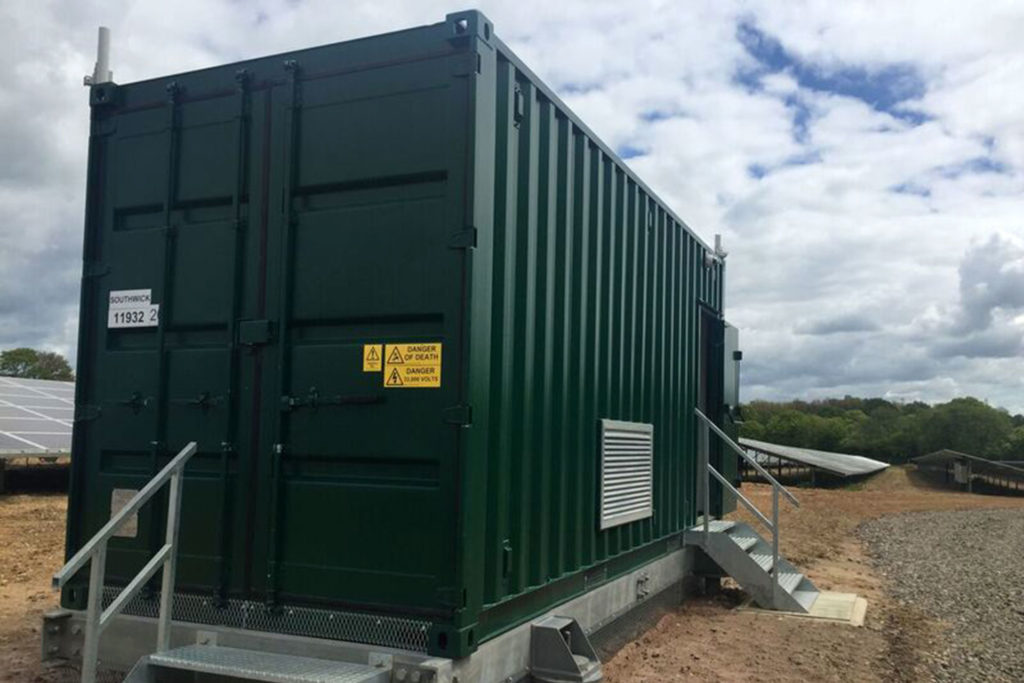 Converted container houses sub-station, transformers and switchgear