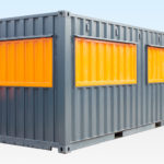 Shipping container cafe with hatches locked and secured