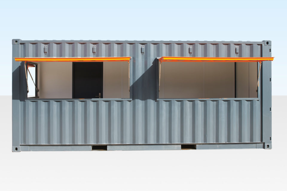 Container Cafe showing serving hatches open