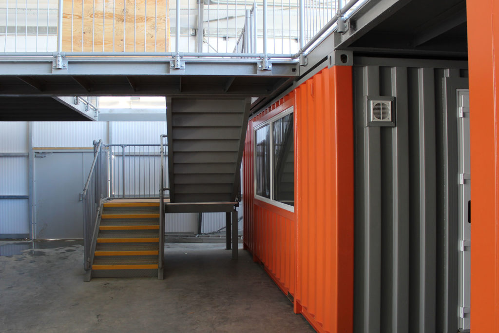 Steps to Mezzanine Floor above Shipping Container