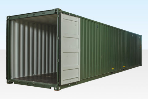 40ft Shipping Container Dark Green RAL 6007 Doors Open