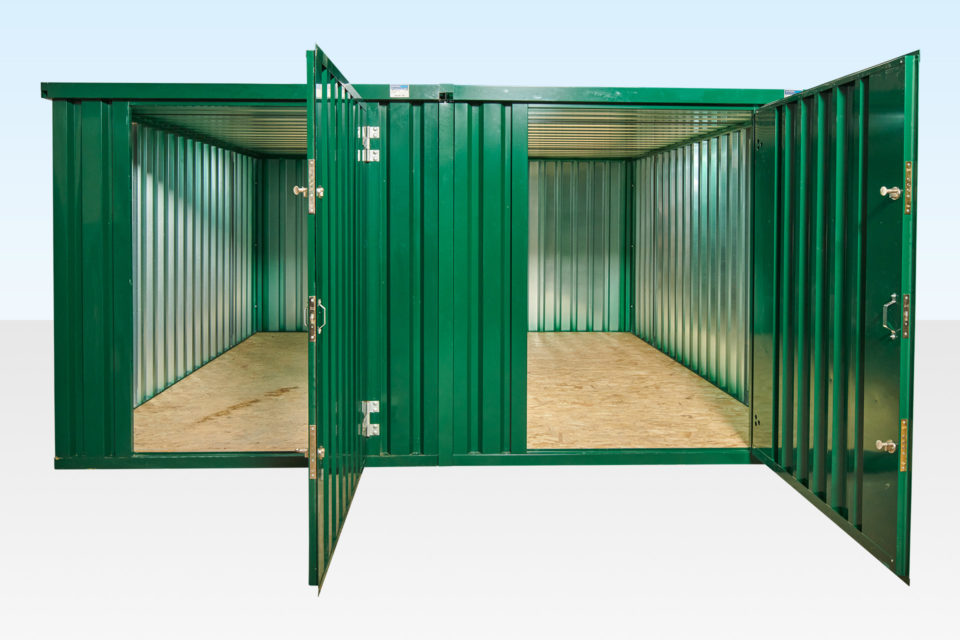 Two flat pack containers linked side by side (green)