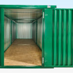 Tunnel view of end on end linked flatpack containers