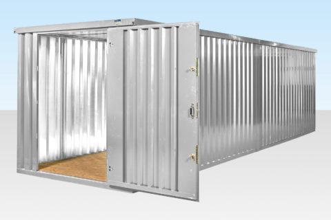 Flatpack Containers Linked End on End - Door Open - Galvanised Finish