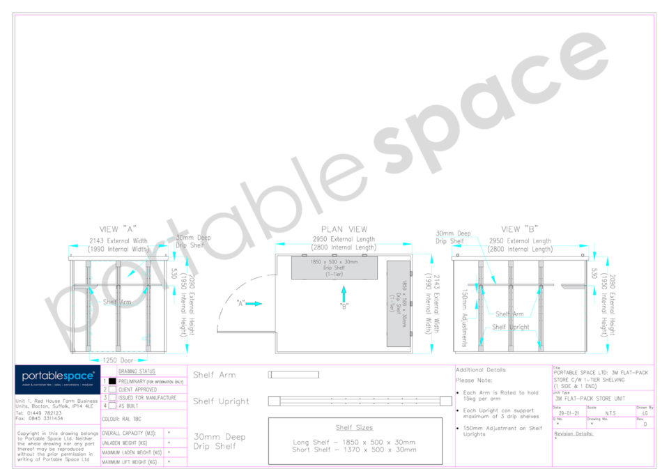 Layout Drawing - 3m flat pack shelving one-side and rear single tier