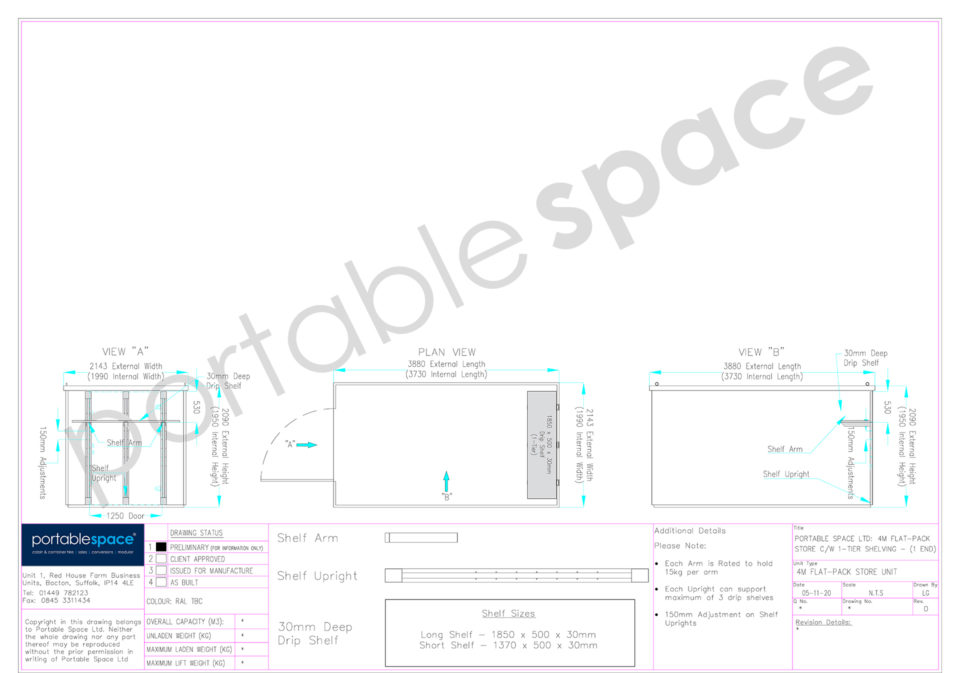 Layout Diagram - Shelving for 4m flat pack store