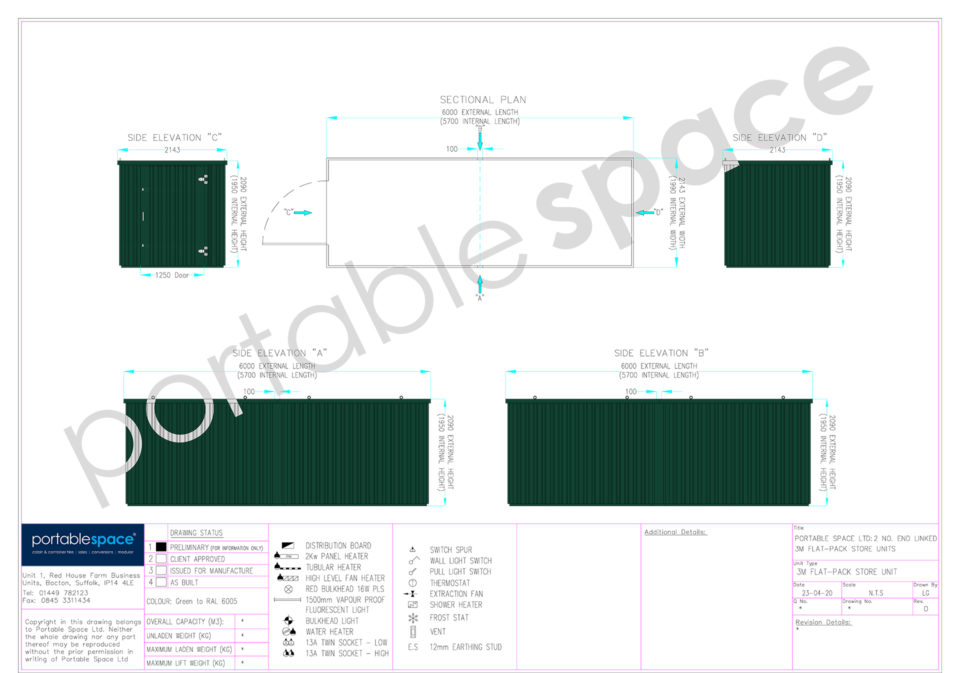 Layout Drawing 6m Flat Pack Store Green