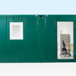 External side view of large flat pack office