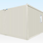 Side view large flat packed office cabin - white